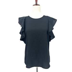 BANANA REPUBLIC Women's Small Black Sleeveless Flutter Sleeve Top Keyhole Neck